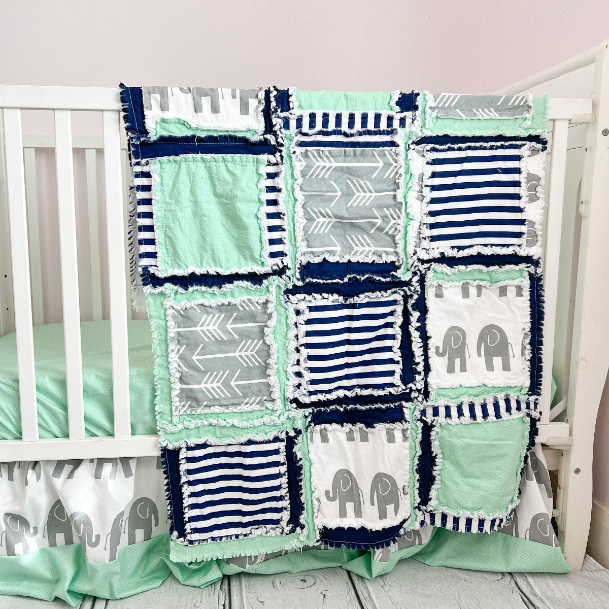 Navy and mint baby sales bedding