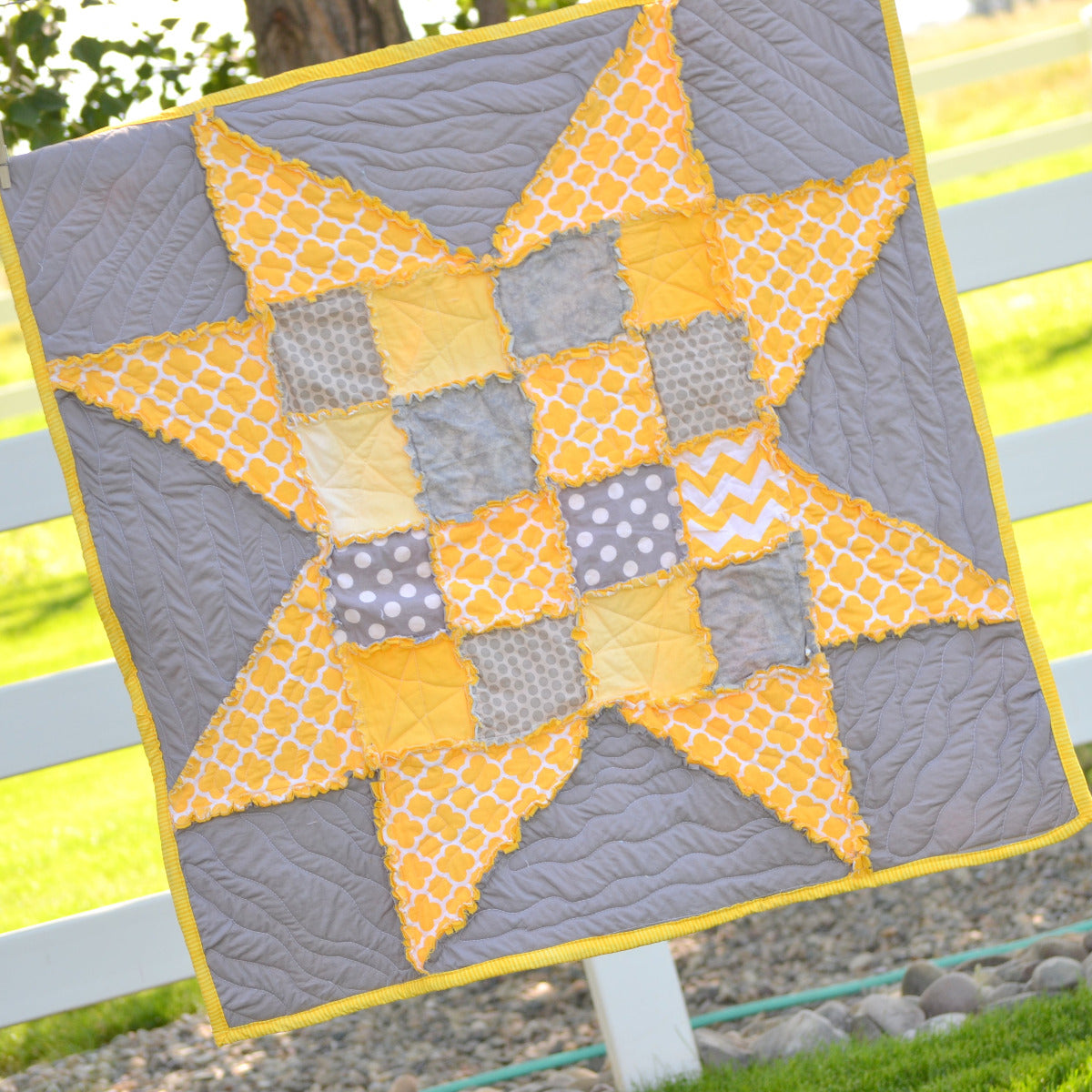 Yellow and Gray Rag Quilt with Lambs- Gender Neutral Rag Quilt- Soft Cotton Flannel Rag Quilt with lambs- offers Baby Blanket with Lambs- Rag Quilt