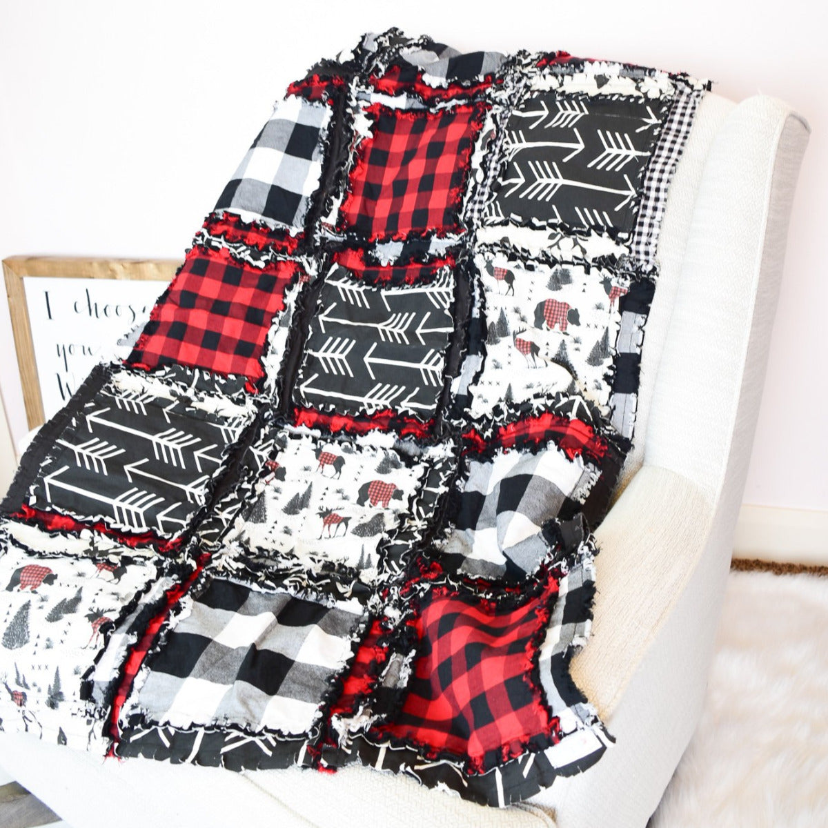 Red Baby Quilt, Black Red Baby Quilt, Bramble Baby Quilt, Baby Boy