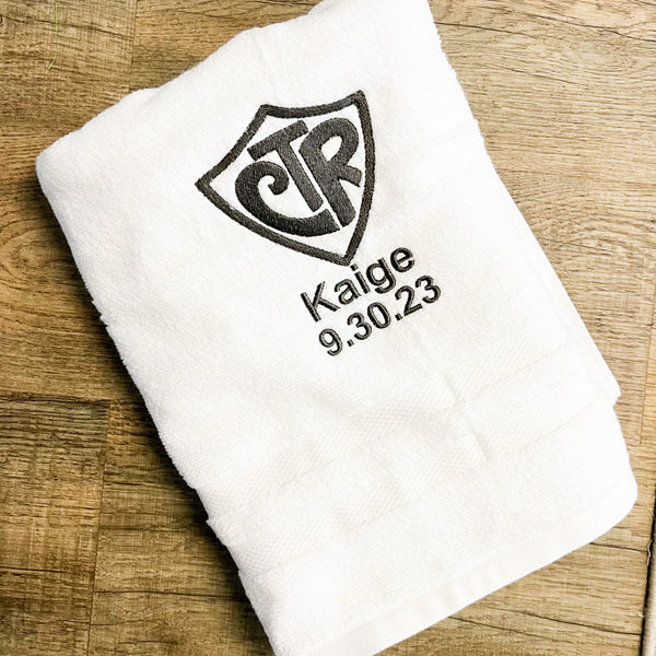 Personalized LDS Baptism Towel with Name & "Choose the Right" Shield