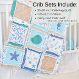 Beach Baby Bedding Rag Quilt – Coastal Theme Baby Quilt for Nursery, Handmade & Soft