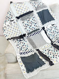 Baby Boy Mini Crib Quilts in Gray, Navy Blue and White, Boys Quick Ship Quilts, Baby Blanket and Homemade Quilts for Boys