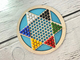 Chinese Checkers Wooden Board Game, Wood Toy Games for Kids with Glass Marbles, Family Game Night