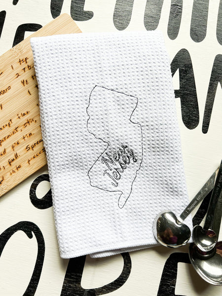 New Jersey Map Handmade Dish Cloths Decorative Towels, New Jersey Decor White Hand Towel