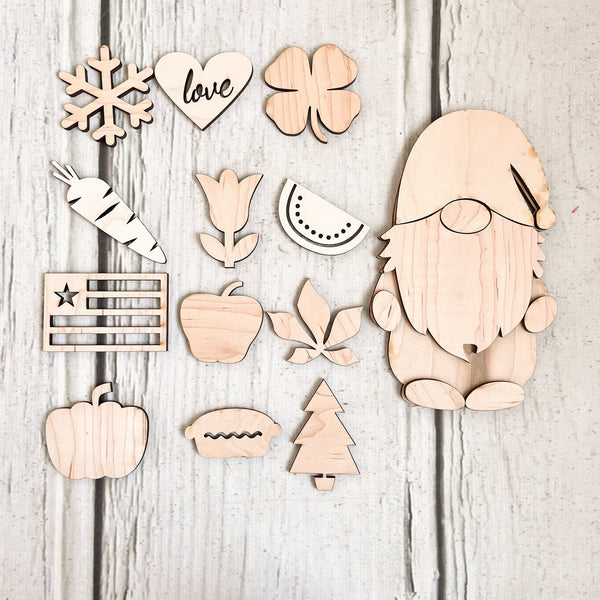 Gnome Kit Interchangeable Sign Unpainted Wood, Handmade Gnome Supplies DIY Kits for Adults