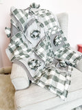 Sage Green and Gray Flower Rag Quilt, Baby Girl Quilts, Buffalo Plaid Floral Baby Blanket and Toddler Bedding Girl