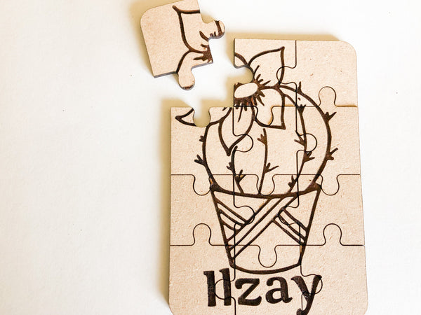 Cactus Personalized Small Wooden Puzzles Custom Game, Bulk Birthday Party Favor and Make and Take for Kids