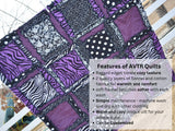 Purple and Black Rag Quilts for Sale, Big Handmade Rag Quilts, Baby Blanket to Twin Bedspread for Girls