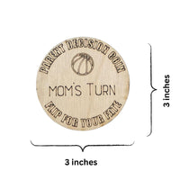 Basketball Wooden Parent Decision Coin – 3x3 Inches Engraved Baby Design | Sports Themed "Mom's Turn" & "Dad's Turn" New Parent Gift