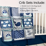 Nautical Crib Bedding for Baby Boy’s Nursery – Grey & Navy Blue Rag Quilt Set