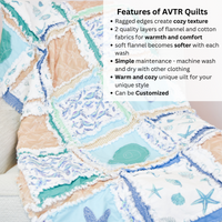 Beach Baby Bedding Rag Quilt – Coastal Theme Baby Quilt for Nursery, Handmade & Soft