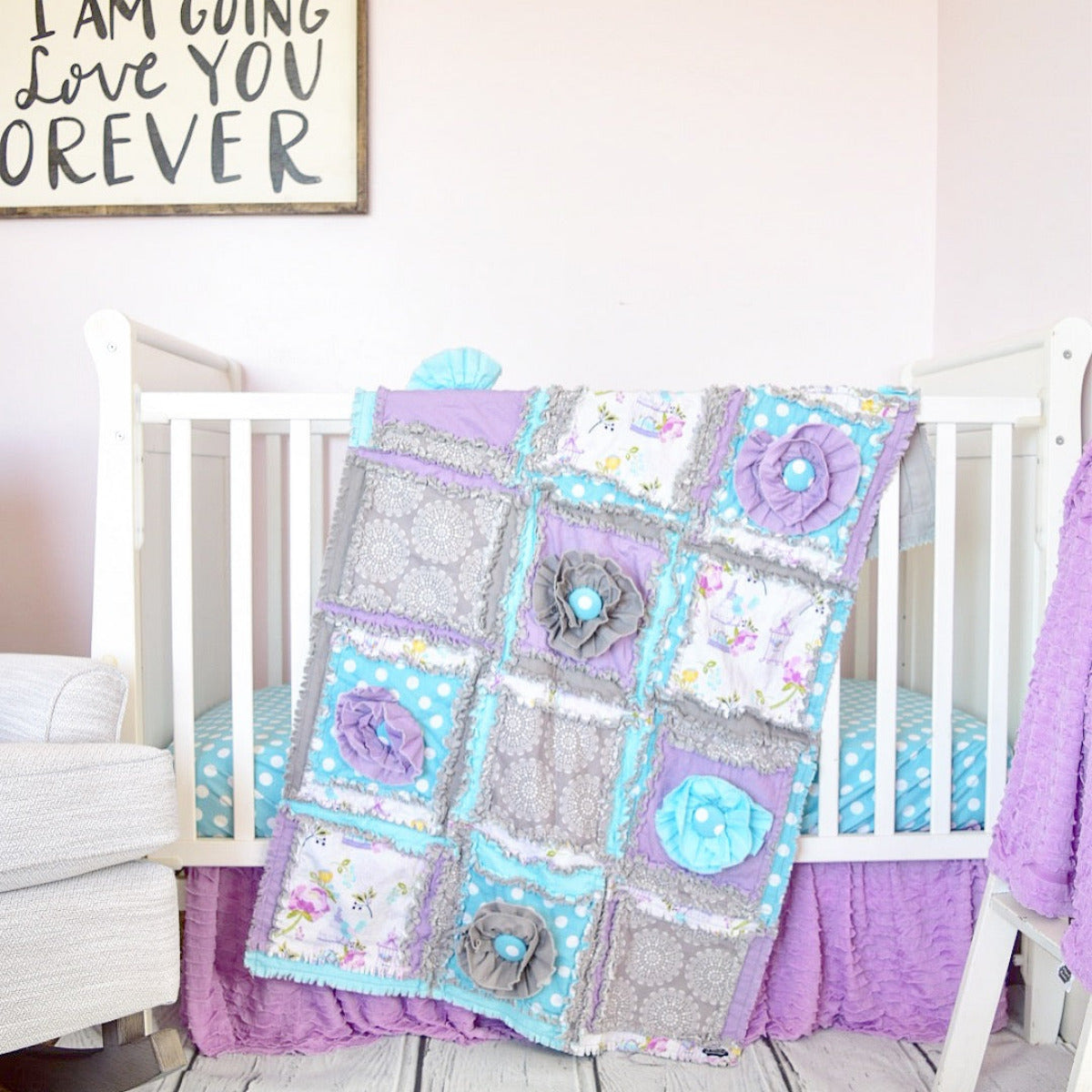 Elephant Baby Girl Rag Quilts, Handmade Quilts for Sale, Purple Crib  Bedding, Baby Shower Gifts for Girls, Baby Girl 