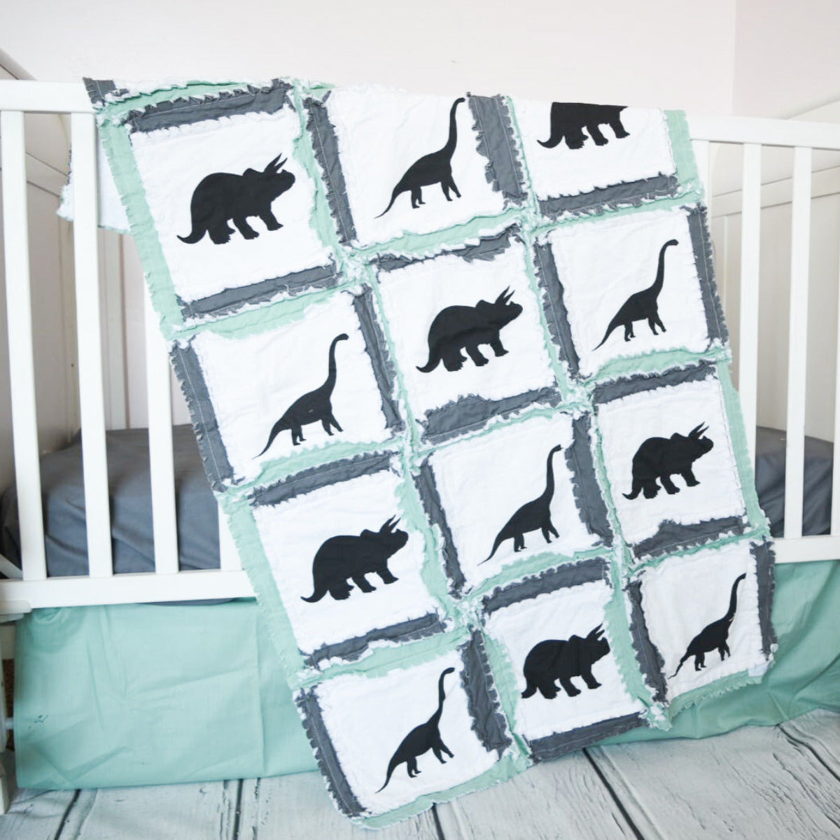 Dinosaur Crib Bedding Mint Gray A Vision to Remember