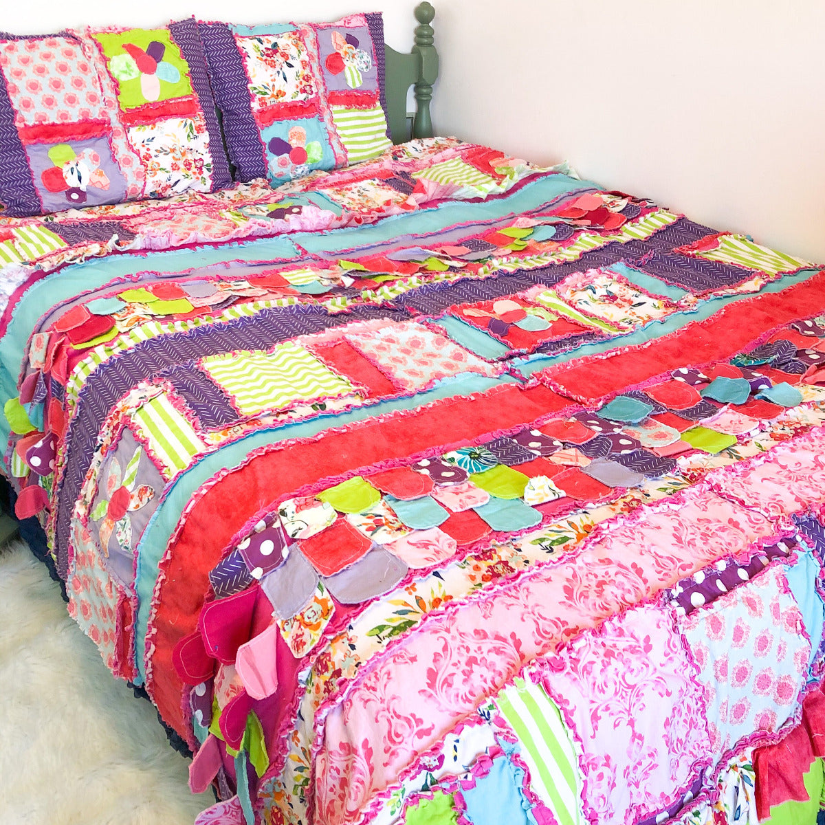 Handmade Pink, Orange cheapest and green Quilt